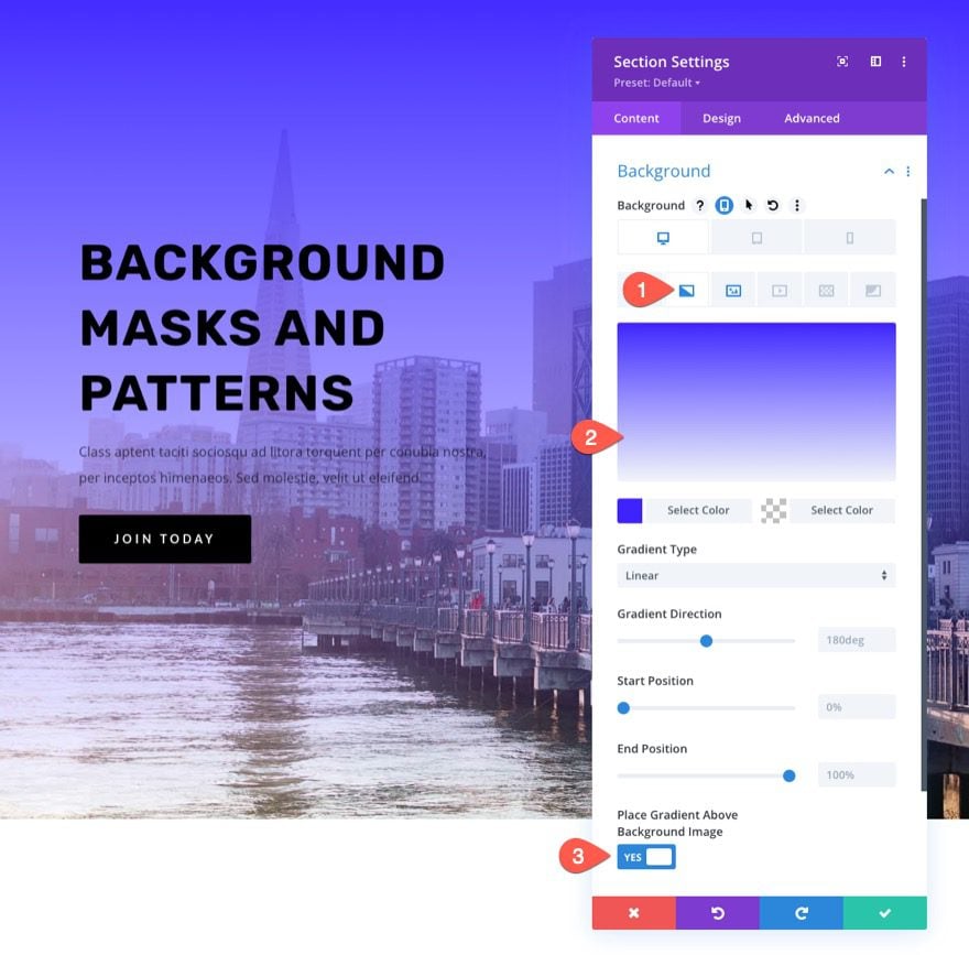 divi background masks and patterns hero section