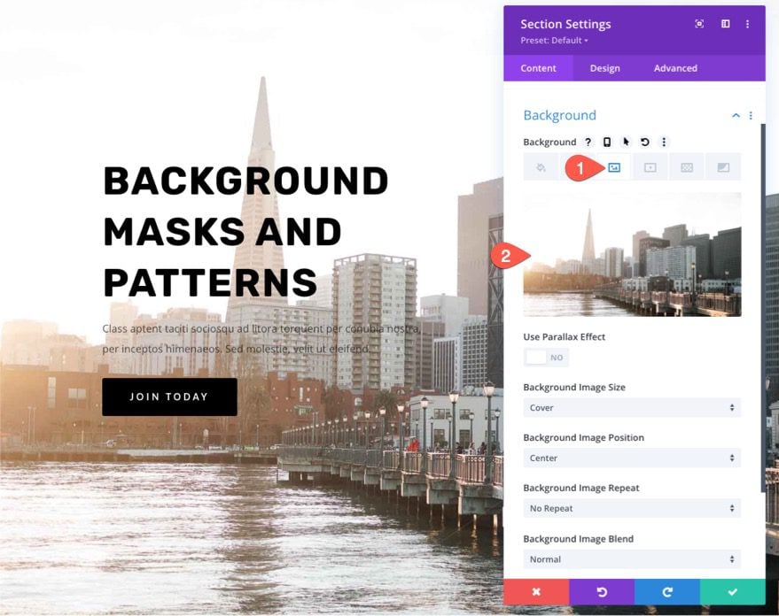 divi background masks and patterns hero section