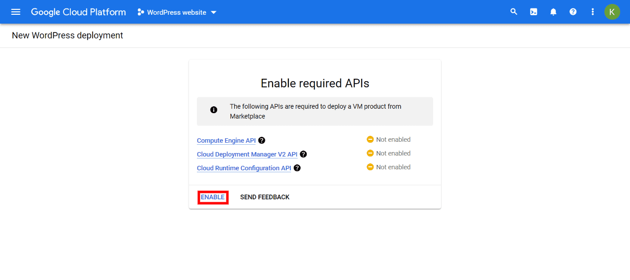 Enabling APIs in Google Cloud.