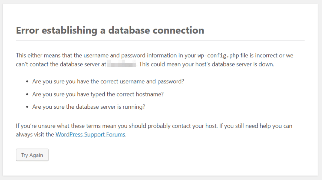 An error establishing a database connection in WordPress