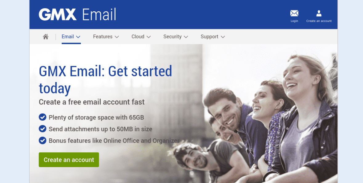 The GMX mail website.