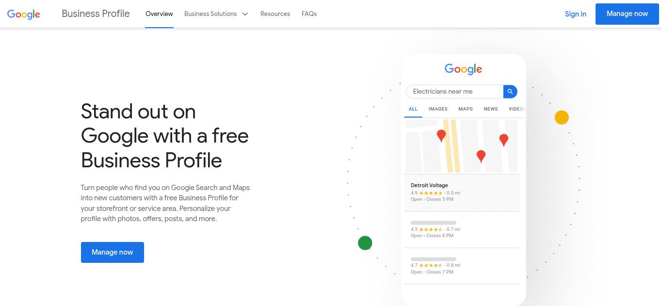 The Google Business Profile website.