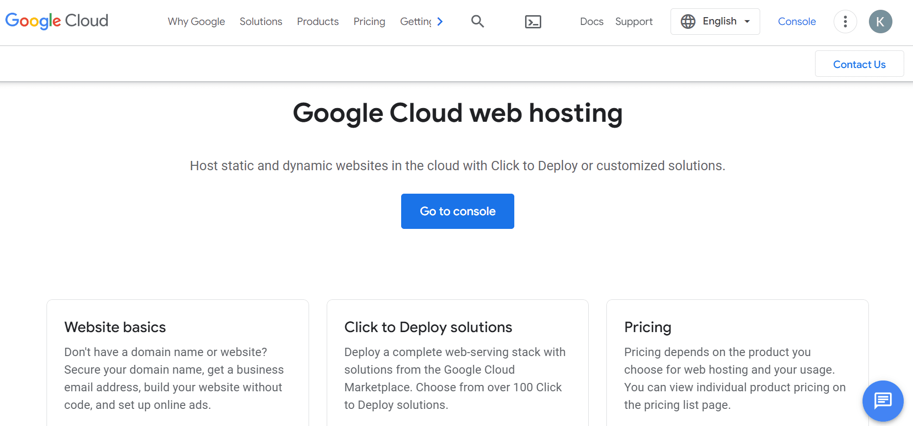 Google Cloud web hosting