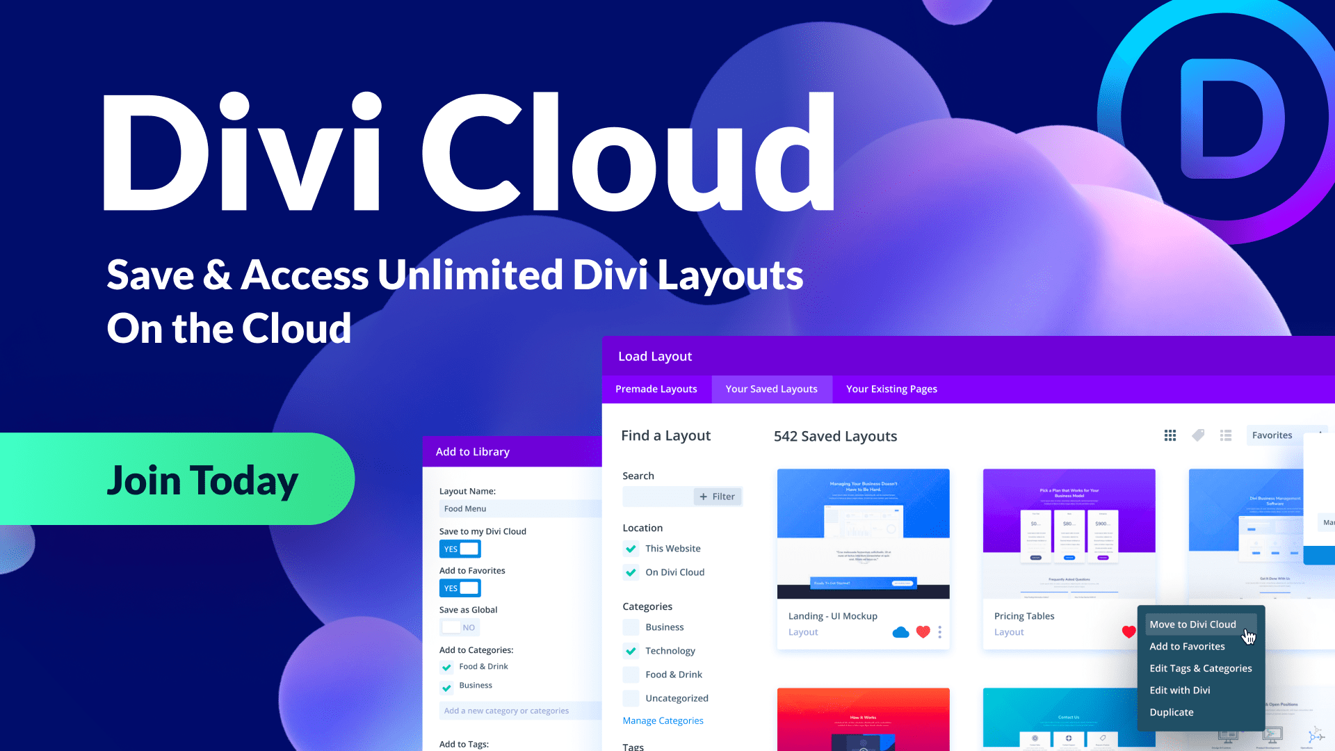 Cloud Storage For Divi Layouts And Content. Build Websites Faster With Divi Cloud.
