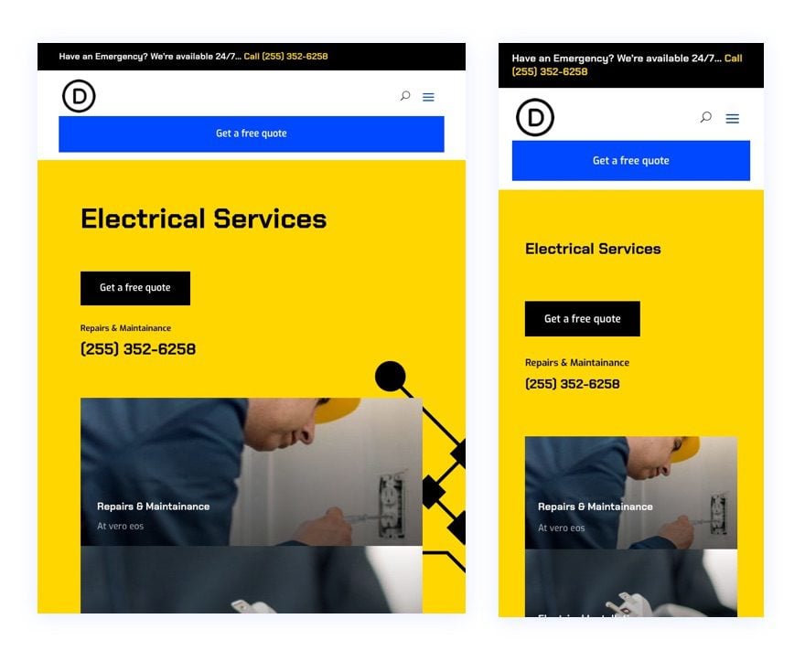 header & footer template for Divi's Electrical Services Layout Pack