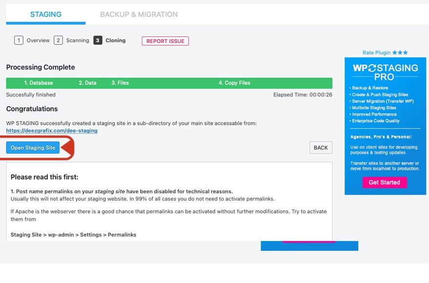 Opening Your WordPress Staging Site with WP Staging