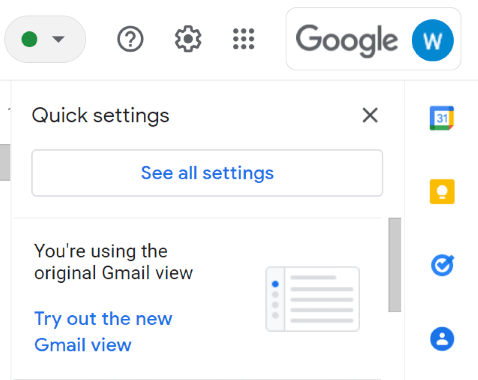 Accessing the settings in Gmail