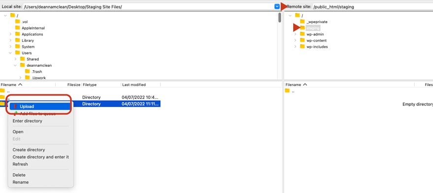 Uploading Files to WordPress Staging Site