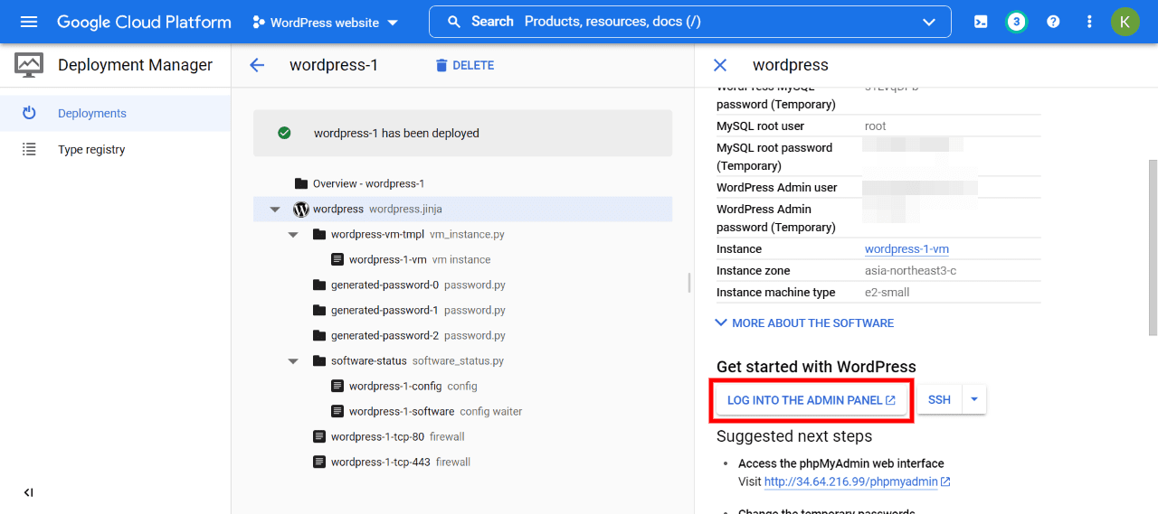 WordPress login Google Cloud