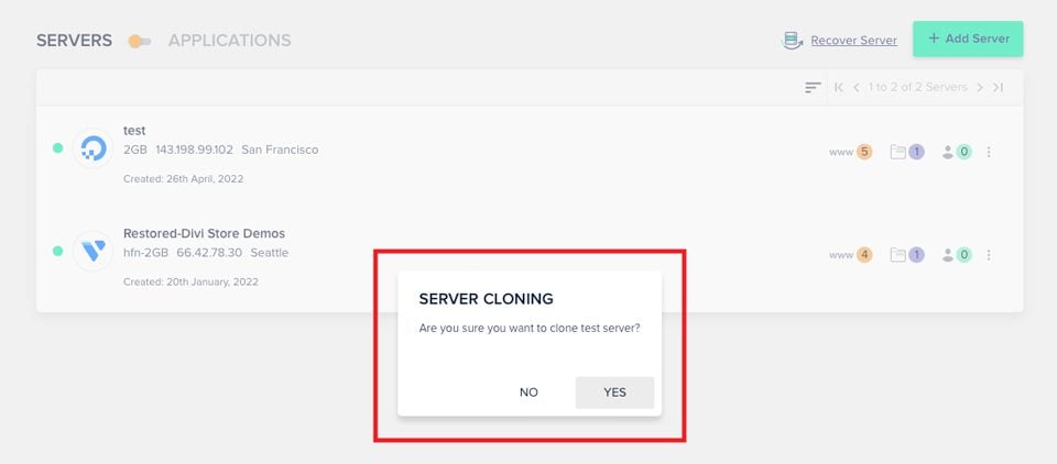 Confirm Server Cloning