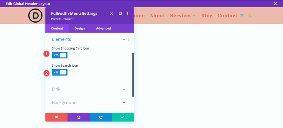 Divi Style Cart Search Icons Fullwidth Menu Layout 3 Enable Icons