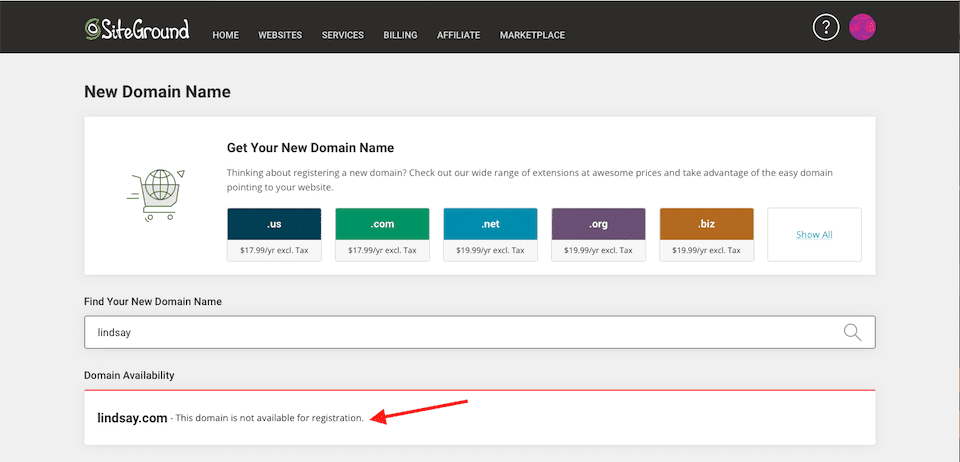 SiteGround domain