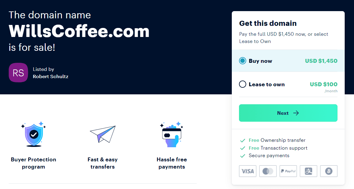 An example of domain that is for sale