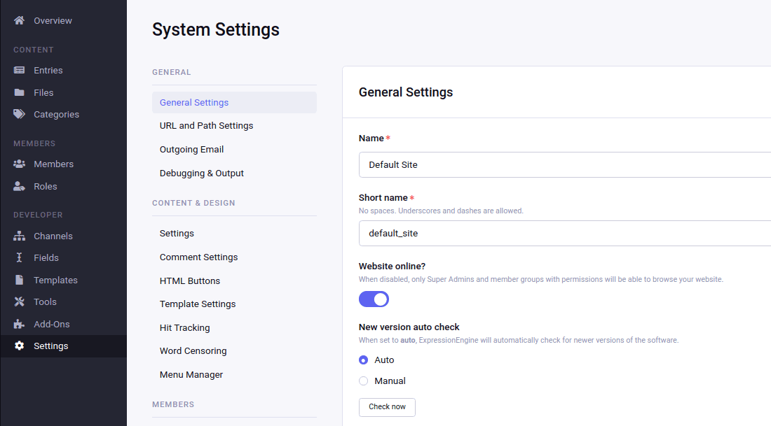 The Expression Engine control panel