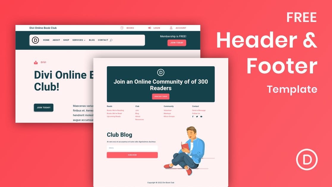 Download a FREE Header & Footer Template for Divi’s Book Club Layout Pack
