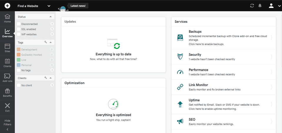 godaddy pro dashboard