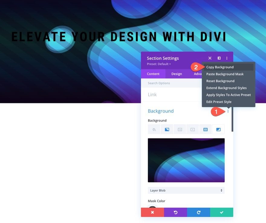 seamless background design transitions in divi