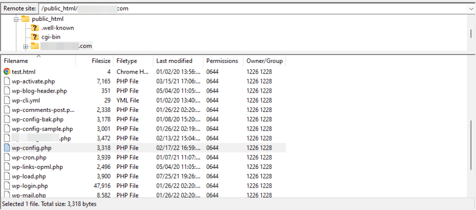 Locating the wp-config.php file in the site directory