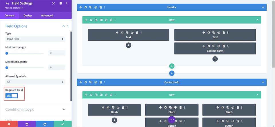 Setting up mandatory fields within the Divi Contact Form Module