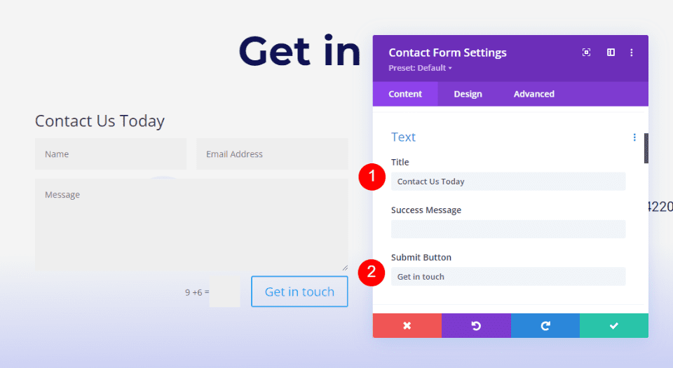 Divi Footer Contact Form Example One