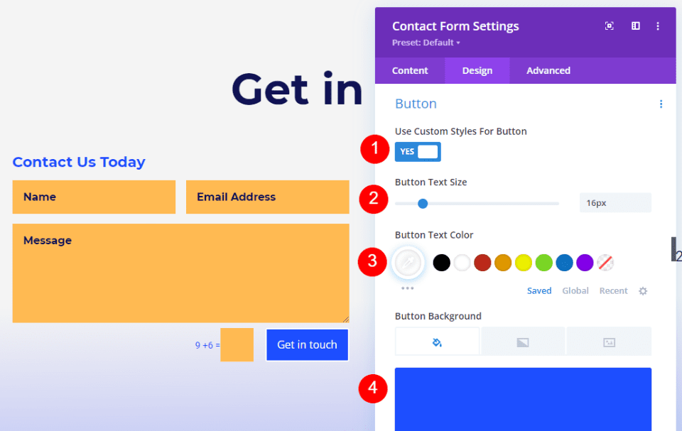 Divi Footer Contact Form Example One