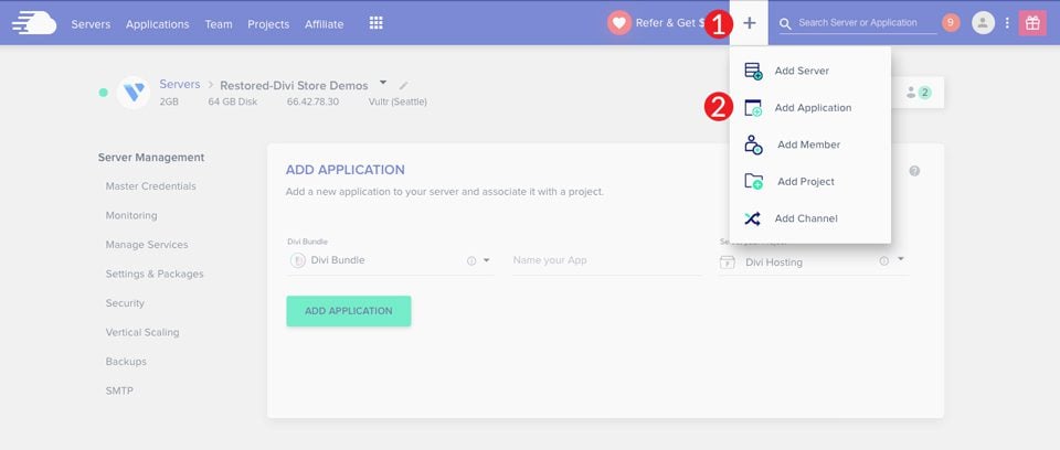 Add Divi Hosting Application