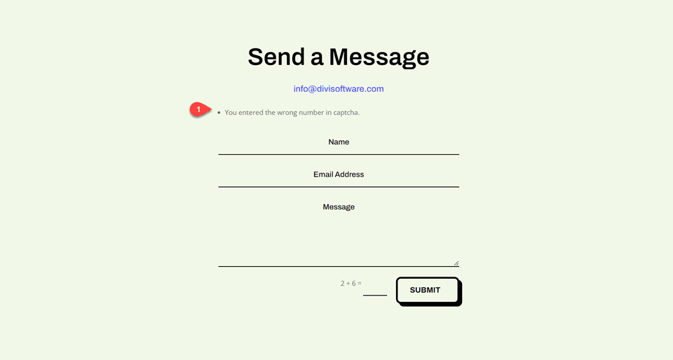 Divi Basic Captcha Contact Form Error