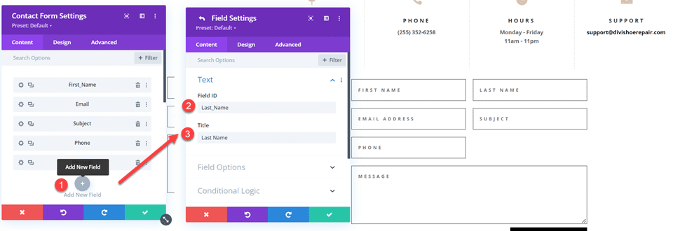Divi Contact Form Layouts With Inline and Fullwidth Fields Layout 1 Add Field