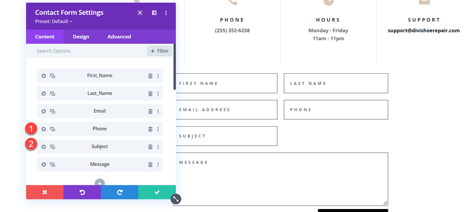Divi Contact Form Layouts With Inline and Fullwidth Fields Layout 1 Field Order