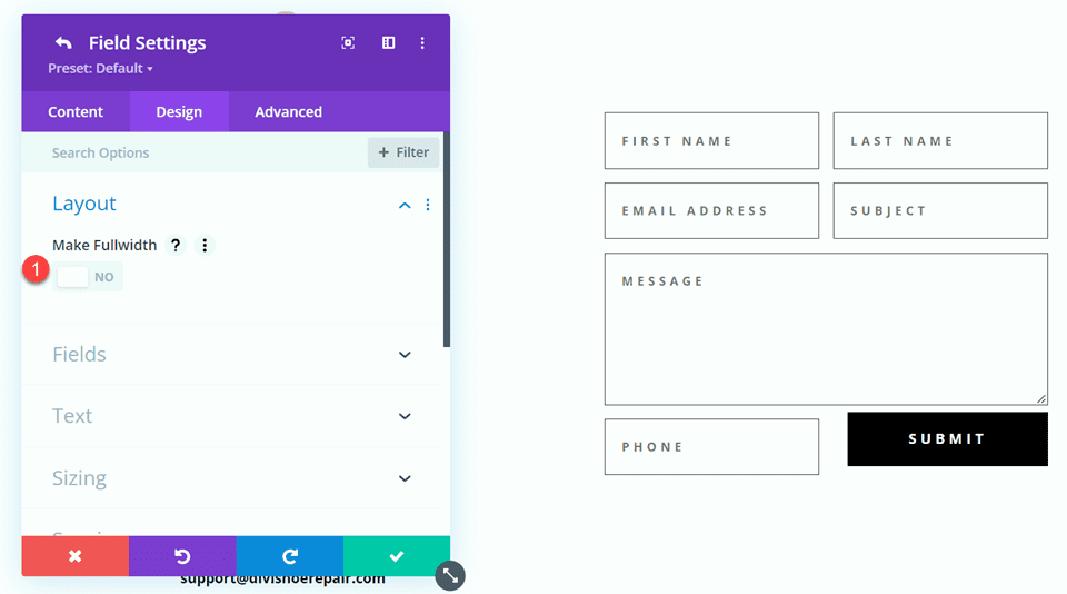 Divi Contact Form Layouts With Inline and Fullwidth Fields Layout 2 No Fullwidth