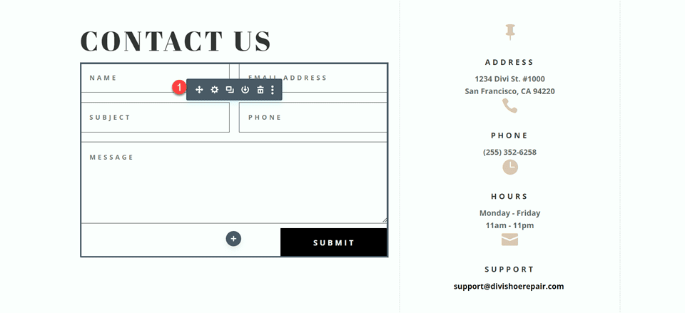 Divi Contact Form Layouts With Inline and Fullwidth Fields Layout 3 Move Module