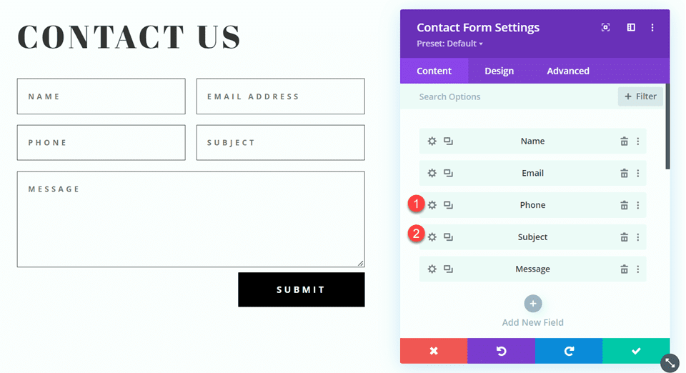 Divi Contact Form Layouts With Inline and Fullwidth Fields Layout 3 Reorder Fields