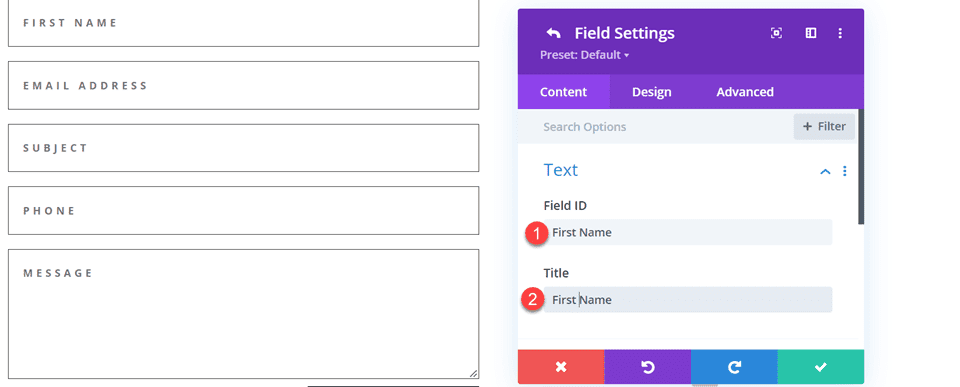 Divi Contact Form Layouts With Inline and Fullwidth Fields Layout 4 Field ID