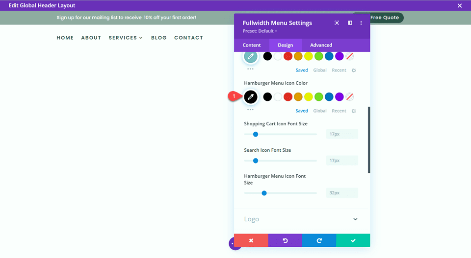 Divi Global Header With Fullwidth Menu Hamburger Menu Icon Color