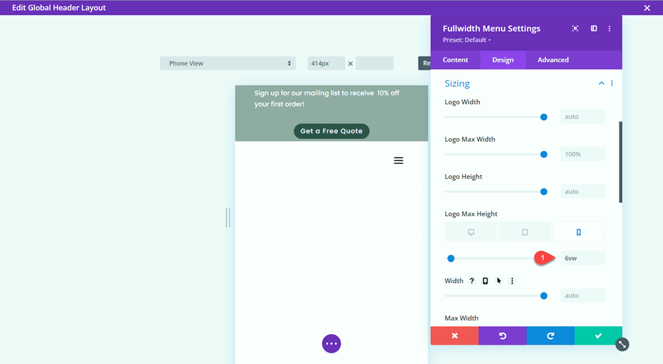 Divi Global Header With Fullwidth Menu Mobile Logo Height