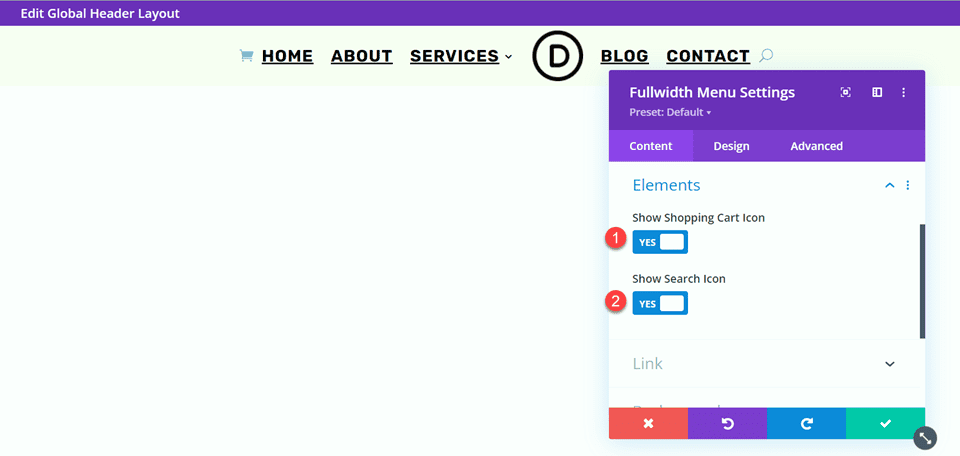 Divi Style Cart Search Icons Fullwidth Menu Layout 1 Enable Icons