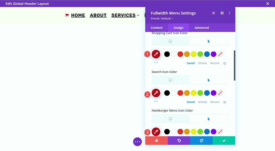 Divi Style Cart Search Icons Fullwidth Menu Layout 1 Color Hover