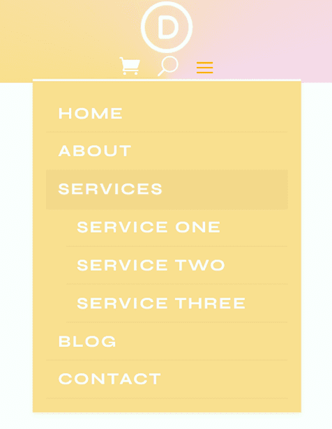 Divi Style Cart Search Icons Fullwidth Menu Layout 2 Final Design Mobile