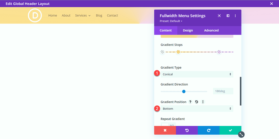 Divi Style Cart Search Icons Fullwidth Menu Layout 2 Gradient Settings