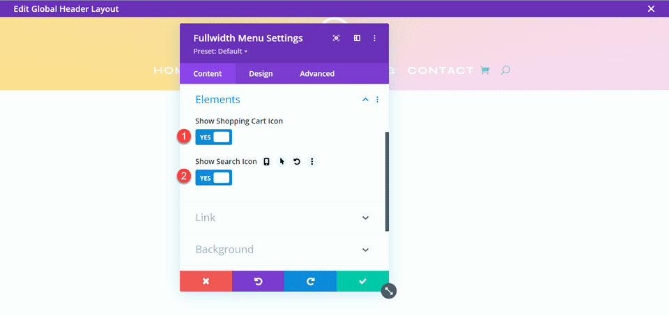 Divi Style Cart Search Icons Fullwidth Menu Layout 2 Icons