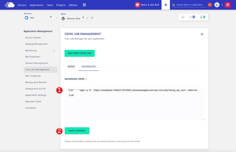 Divi Hosting Server Cloudways save real cron