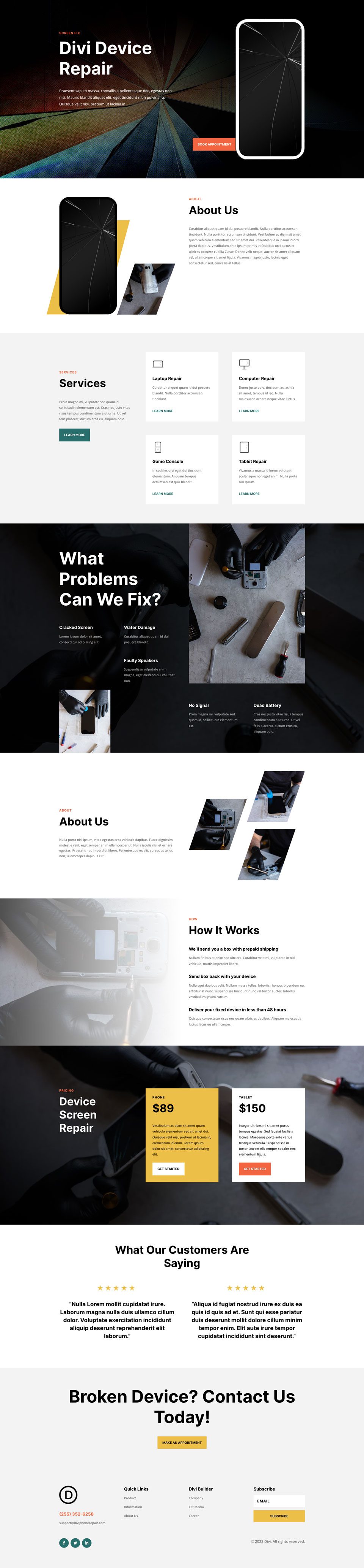 Device Repair Layout Pack for Divi