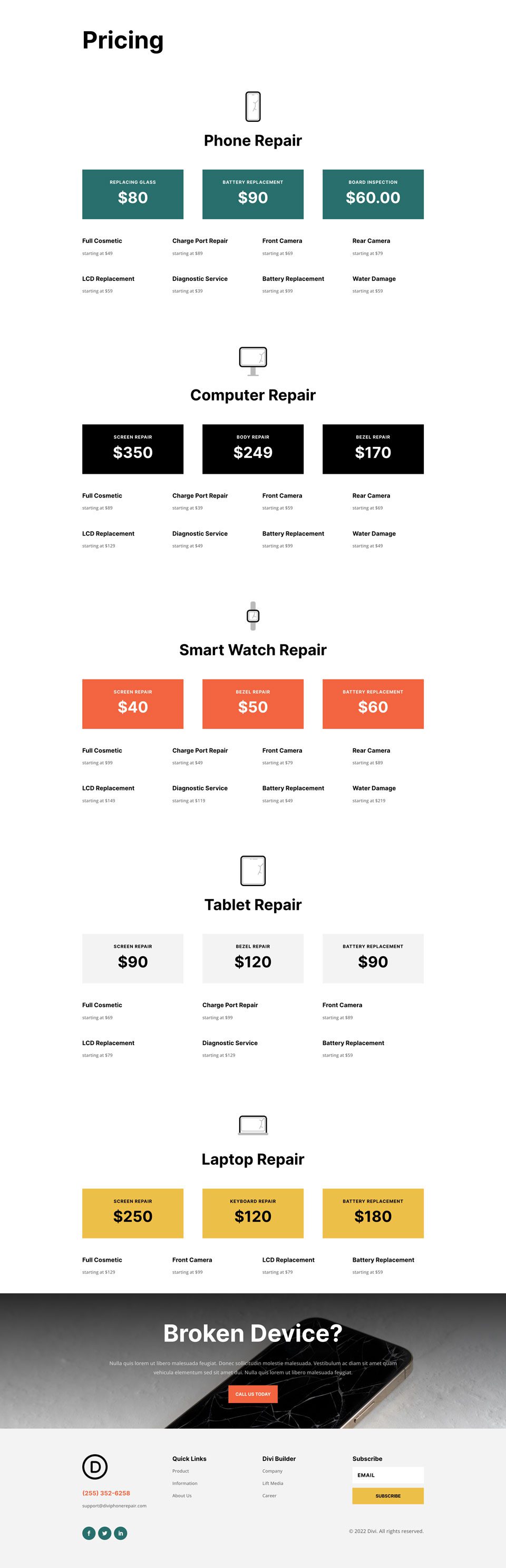 Device Repair Layout Pack for Divi