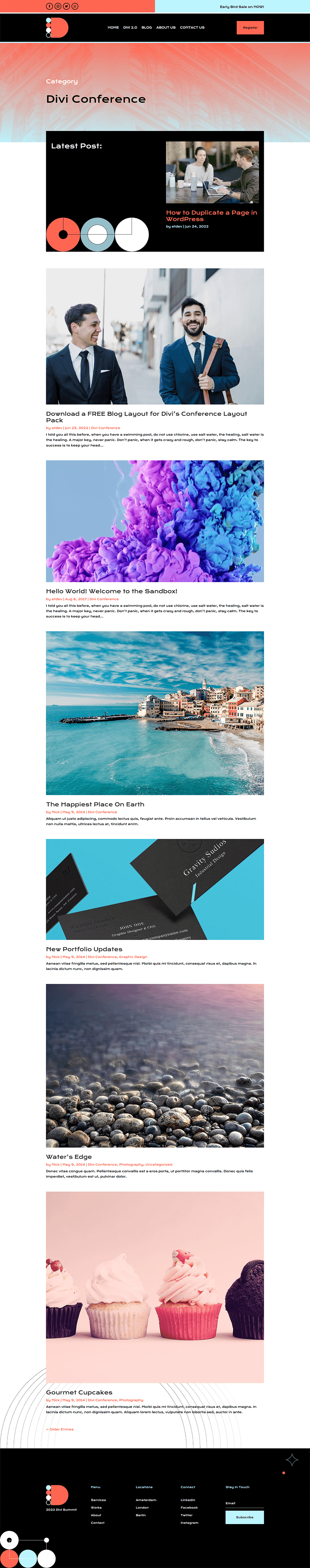 Divi Conference Category Page Layout for Desktop