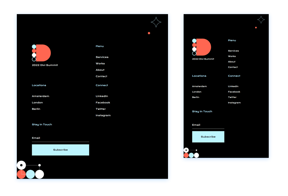 Footer Layout for Tablet and Mobile in the Divi Conference Header and Footer Freebie