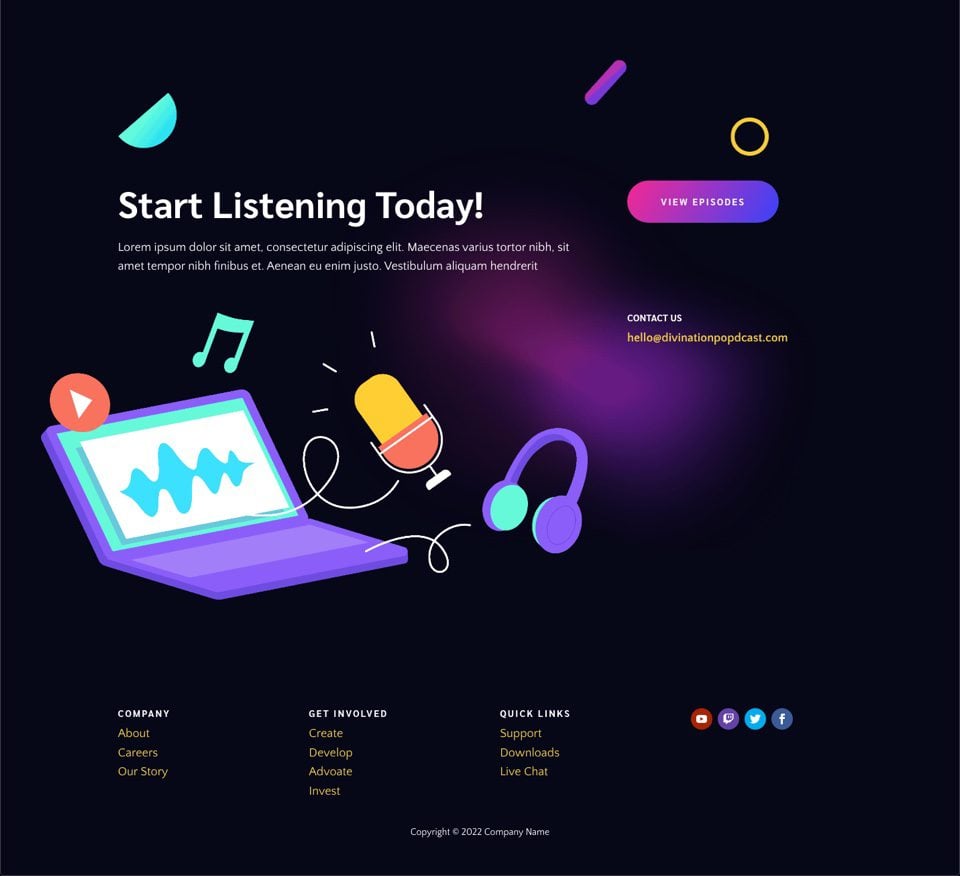 Header & Footer for Divi's Podcaster Layout Pack