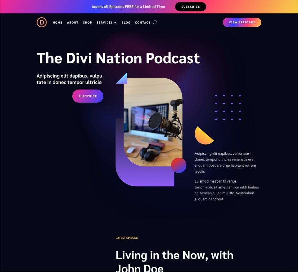 Header & Footer for Divi's Podcaster Layout Pack