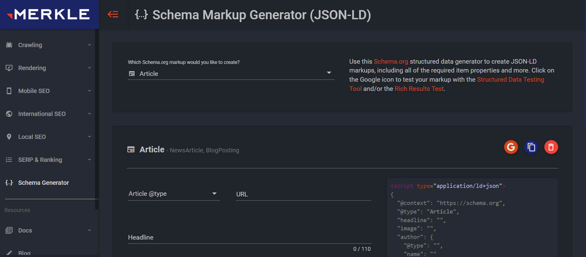 Merkle structured data and schema tool.