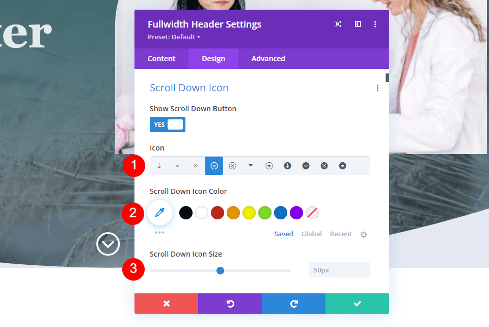 Fullwidth Header Scroll Down Button Examples