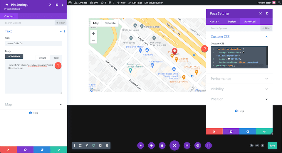 نحوه اضافه کردن دکمه به قسمت اطلاعات مکان Divi Map